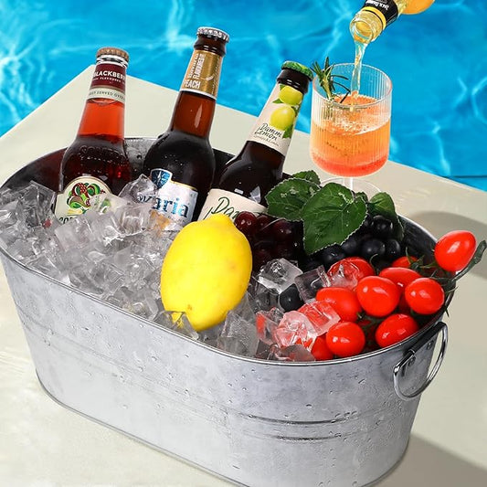 Galvanized Tub Beverage Tubs, 2pcs Metal Ice Buckets for Cocktail Bar 3 Gallon Wine Beer Drink Buckets with Handles Large Tub Cooler Mimosa Bar Supplies Ice Bucket for Parties (Galvanized)