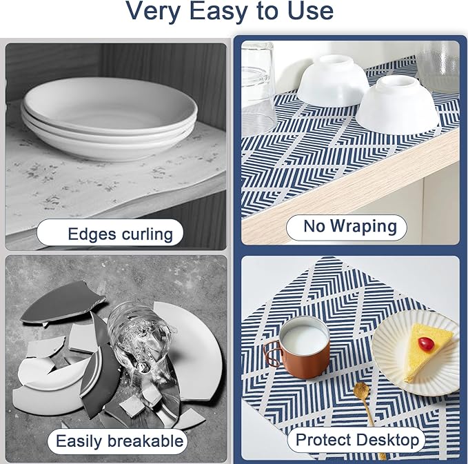 Shelf Liners for Kitchen Cabinets Non-adhesive, 12in x 12FT Drawer Liner Non Slip Shelf Paper, Waterproof Easy to Clean Surface, Thicken Strong Grip for Pantry Cupboard Dresser Mat, Blue Stripe