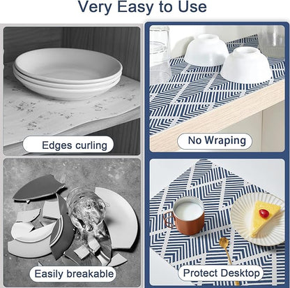 Shelf Liners for Kitchen Cabinets Non-adhesive, 12inx23.62FT Drawer Liner Non Slip Shelf Paper, Waterproof Easy to Clean Surface,Thicken Strong Grip for Pantry Cupboard Dresser Mat, Blue Stripe