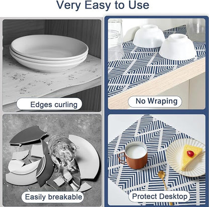 Shelf Liners for Kitchen Cabinets Non-adhesive, 24inx23.62FT Drawer Liner Non Slip Shelf Paper, Waterproof Easy to Clean Surface, Thicken Strong Grip for Pantry Cupboard Dresser Mat,Blue Stripe