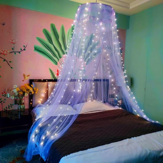 Eimilaly Lace Bed Canopy Mosquito Netting, Princess Bed Canopy for Girls Room Decor, Blue/Single Door