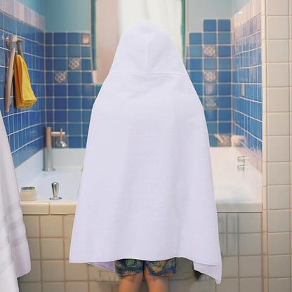 Hooded Bath Towel Wrap - 100% Cotton Popcorn Large Oversized Hooded Kids Towel - Toddler Shower Pool Beach Towel -600 GSM- Soft Absorbent Quick Dry Easy Care Gift - 30x52 inches - White