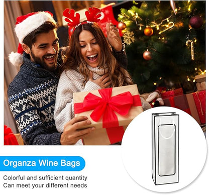 uxcell Wine Bags, 12pcs 4.92"x3.35"x14.2" Wine Gift Bags with Rope Handles, Paper Wine Tote Bag with Clear Window for Wedding Birthday Christmas, White Black