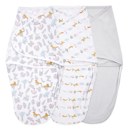 aden + anais, Cotton Knit Baby Wrap, Newborn Wearable Swaddle Blanket, 3 Pack, Multicolor Alphabet Animals, 0-3 Months