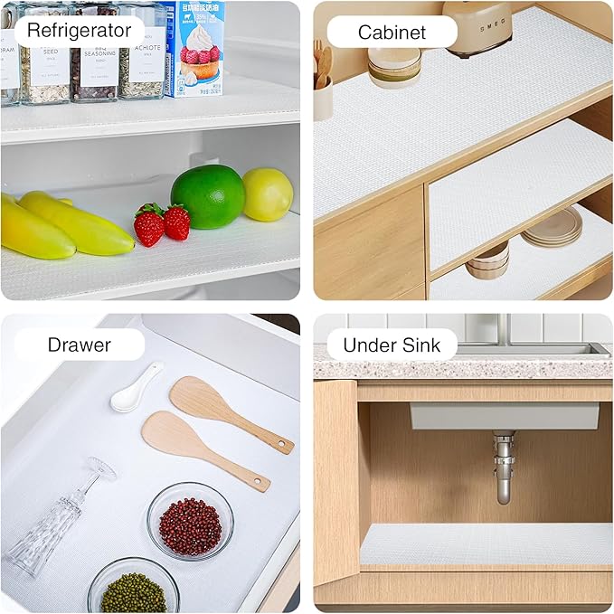 Shelf and Drawer Liner for Kitchen Cabinet-12 in x 20 FT Non-Adhesive Cabinet Liners for Shelves Non-Slip Waterproof Kitchen Drawer Liners Contact Paper Shelf Paper with Knife and Tape Measure