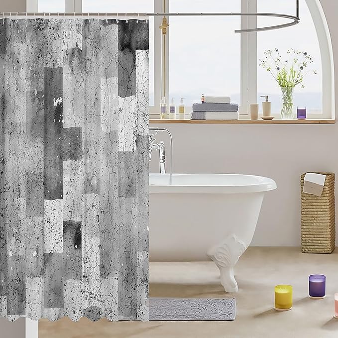 Feelyou Kids Geometric Grey Bathroom Shower Curtain Set Geometry Bath Curtain Boys Girls Stripe Line Shower Curtain Modern Art Teens Bathroom Accessories Room Decor 72"x72"