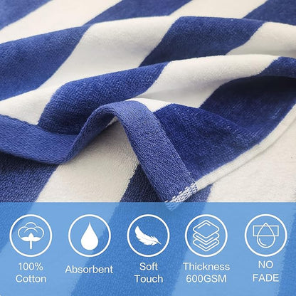 VOOVA & MOVAS Big Kids Hooded Towel Poncho | 8-16Years | Large, Soft, Absorbent Cotton Towel Robe | Versatile for Pool, Swim,Beach and Bathroom | Gem Blue Cabana Stripe