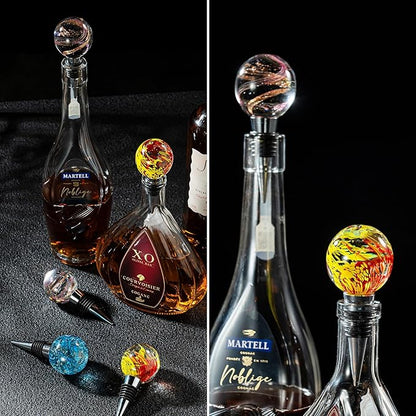 Murano Glass Art Wine Bottle Stopper with Purple and Champagne Glass Ball, Beverage Bottle Stoppers For Gifts, Bar, Holiday Party, Wedding, Pack of 1