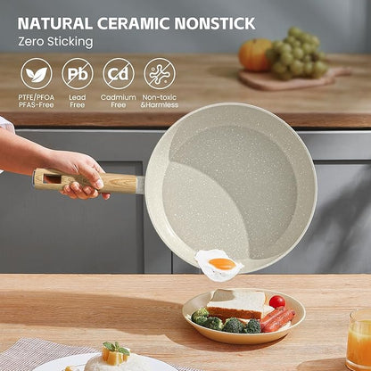 Pots and Pans Set Nonstick, 11 PCS Kitchen Cookware Sets, White Granite Induction Cooking Set with Frying Pans, Saucepans, Steamer Silicone Shovel Spoon & Tongs, Dishwasher Safe (PFOS, PFOA Free)