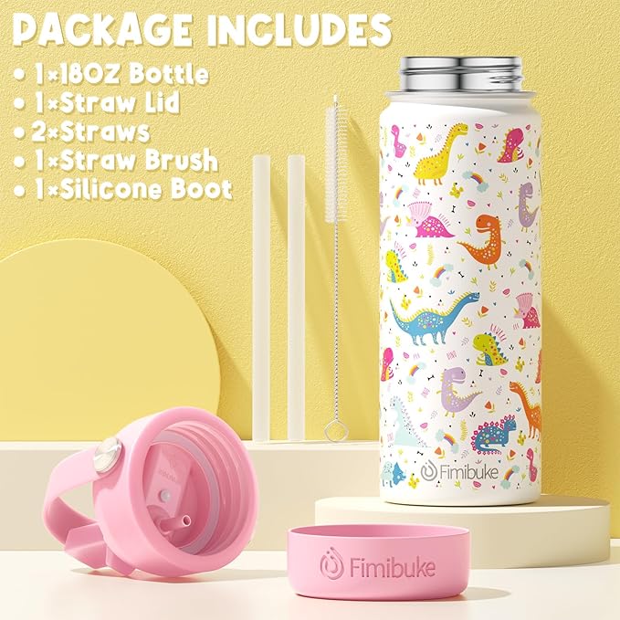 Fimibuke Kids Insulated Water Bottle - 18oz BPA-FREE 18/8 Stainless Steel Kids Cup with Straw Travel Tumbler Double Wall Vacuum Leak Proof Toddler Water Bottle for School Boys Girls(1 Pack, Space)