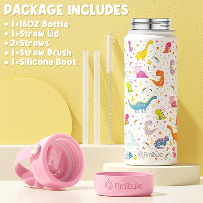Fimibuke Kids Insulated Water Bottle - 18oz BPA-FREE 18/8 Stainless Steel Kids Cup with Straw Travel Tumbler Double Wall Vacuum Leak Proof Toddler Water Bottle for School Boys Girls(1 Pack, Space)