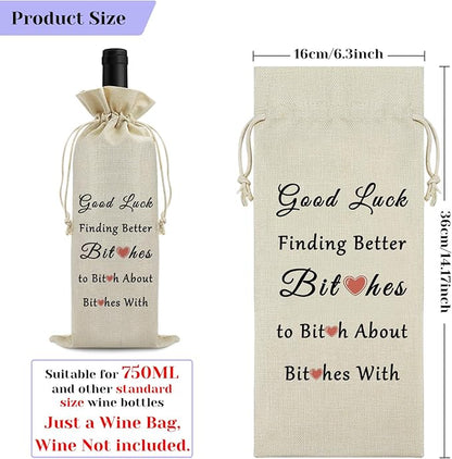 Farewell Gift Coworker Leaving Gifts for Women Men Wine Bag Going Away Goodbye Gifts for Coworker Friend Burlap Wine Gift Bags Office Gifts Retirement Gift for Besties Drawstring Wine Wrap Bag