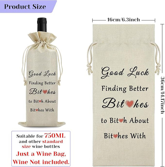 Farewell Gift Coworker Leaving Gifts for Women Men Wine Bag Going Away Goodbye Gifts for Coworker Friend Burlap Wine Gift Bags Office Gifts Retirement Gift for Besties Drawstring Wine Wrap Bag