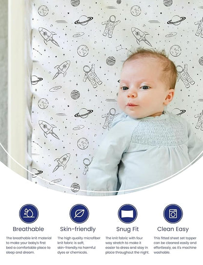 TotAha Premium Stretchy Space Crib Sheets (2-Pack)-Hypoallergenic, Silky Comfort, Buttery Soft, Calming Effect, All-Season Jersey-Knit Sheets, 9'' Extra Deep Pocket