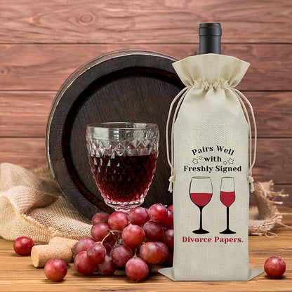 2PCS Divorce Gifts for Women Wine Bag Divorce Party Gifts for Him Breakup Gifts for Her Wine Bottle Decoration Bag New Beginning Gift Ideas Pairs Well with Freshly Signed Divorce Papers