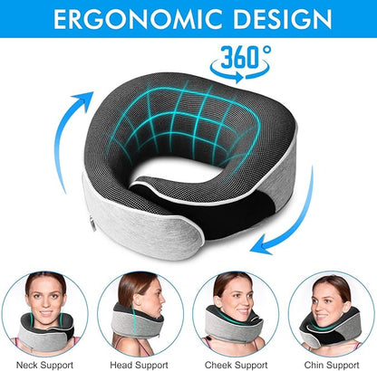 Travel Pillow,Upgraded 100% Memory Foam Neck Pillow for Traveling,Ergonomic Design Soft Best Flight Pillow,Neck Pillow Airplane Kit with 3D Contoured Eye Masks,Earplugs and Luxury Bag (Grey)