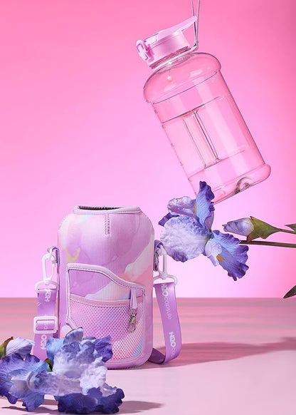 H2O Capsule 2.2L Half Gallon Water Bottle with Storage Sleeve and Removable Straw – BPA Free Large Reusable Drink Container with Handle - Big Sports Jug, 2.2 Liter (74 Ounce), Purple Tie Dye