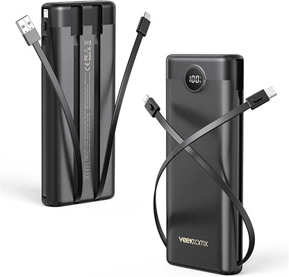 VEEKTOMX Power Bank 30000mAh, 22.5W Fast Charging Portable Charger built in cables, USB C Battery Pack, External Travel Battery Bank Compatible with iPhone, Samsung, Android Devices for Travel(1 Pack)