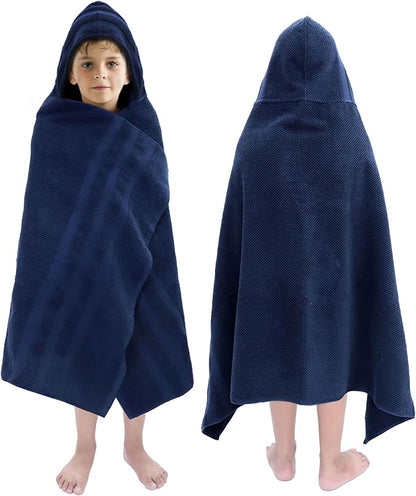 Hooded Bath Towel Wrap - 100% Cotton Popcorn Large Oversized Hooded Kids Towel - Toddler Shower Pool Beach Towel - 600 GSM - Soft Absorbent Quick Dry Easy Care Gift - 30x52 inches - Navy