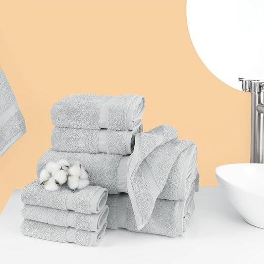 Chakir Turkish Linens | Hotel & Spa Quality 100% Cotton Premium Turkish Towels | Soft & Absorbent (8-Piece Towel Sets, Silver Gray)