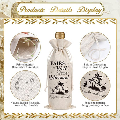 Retirement Gift Wine Bag - Retirement Gift Bags for Women Men Pairs Well With Retirement Wine Bags New Chapter Wine Gifts Bag Leaving Gifts for Retired Teacher Employees Friend Coworkers Boss