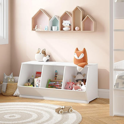 UTEX Toy Storage Organizer for Kids, Stackable Toy Storage Cabinet, Wooden Cubby Toy Organizer, White Toy Shelf for Playroom, Bedroom, Living room, Nursery, 3 Cubes