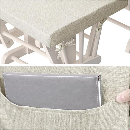 HOMBYS 5 PCS Glider Rocker Replacement Cushions with Storage Side Pocket,Linen-Like Fabric, Foam & Microfiber Filling, Non-Slip & Washable,Thickened & Supportive for Glider Rocking Chair, Khaki