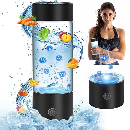 Hydrogen Water Bottle Generator, AquaHealth Hydrogen Water Bottles, 450ml Portable Rechargeable Hydrogen Water Ionizer Hydrogen-Rich Water Bottle Glass for Home, Travel, Office w/Hydrogen Suction Tube