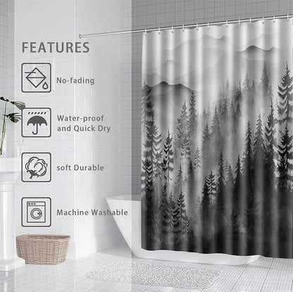 Foggy Mountain Shower Curtain Sets ature Woodland Forest Shower Curtains with 12 Hooks (Forest, 72" x 72")