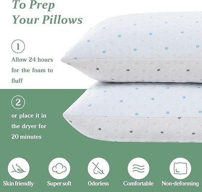 Queen Pillows Set of 1 with Cooling & Soft Cover Shredded Memory Foam Pillows Adjustable Loft & Firmness Bed Pillow for Sleeping for Side Back Stomach Sleeper Cooling Pillow Hypoallergenic