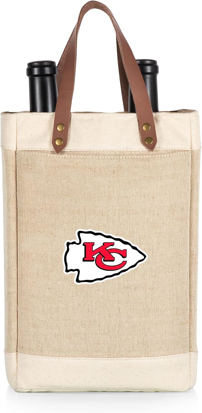 PICNIC TIME NFL Pinot - Jute 2 Bottle Insulated Wine Bag - Wine Tote Bag - Wine Gift Bag, (Beige)