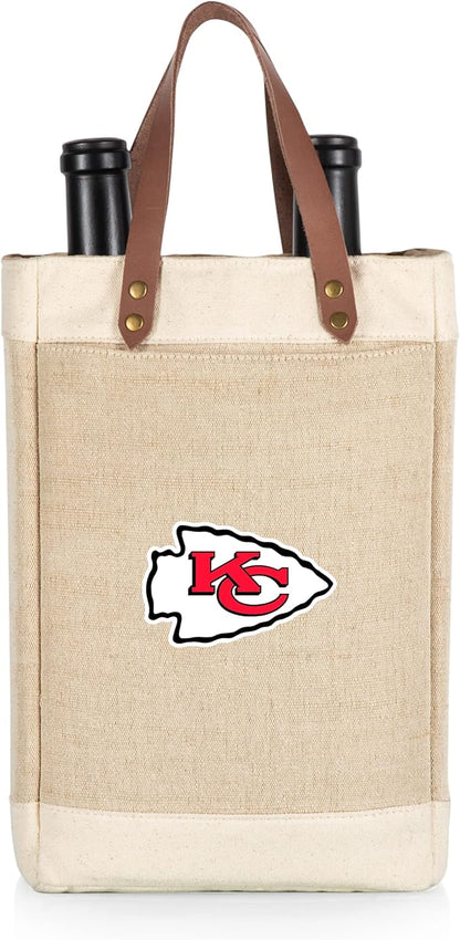 PICNIC TIME NFL Pinot - Jute 2 Bottle Insulated Wine Bag - Wine Tote Bag - Wine Gift Bag, (Beige)