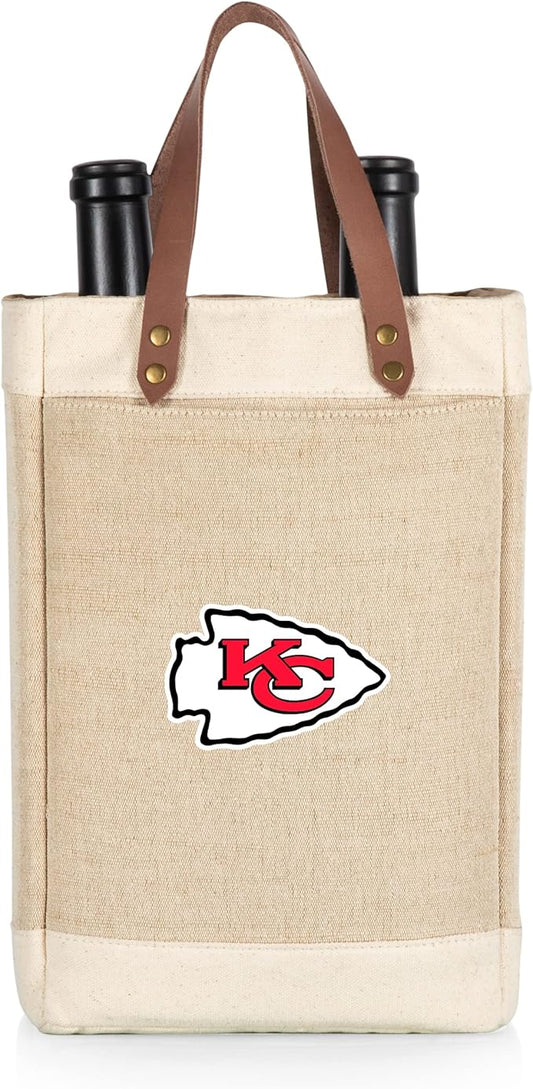 PICNIC TIME NFL Pinot - Jute 2 Bottle Insulated Wine Bag - Wine Tote Bag - Wine Gift Bag, (Beige)