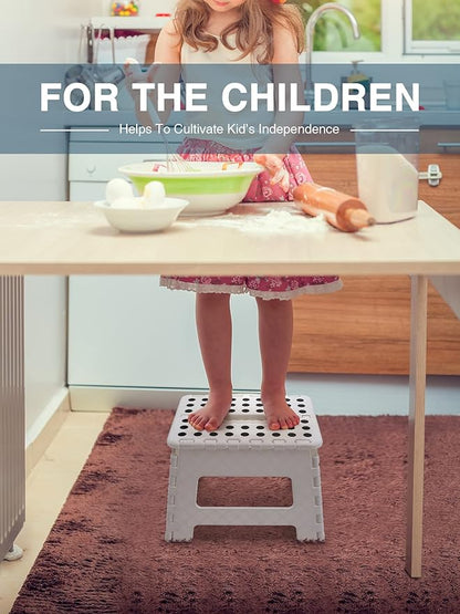 Folding Step Stool 9", Kids Step Stool, Heavy Duty Step Stools for Adults, Compact Foot Stools, Light-Weight Toddler Step Stool for Kitchen, Bathroom, Holds Up to 300 lbs (White)