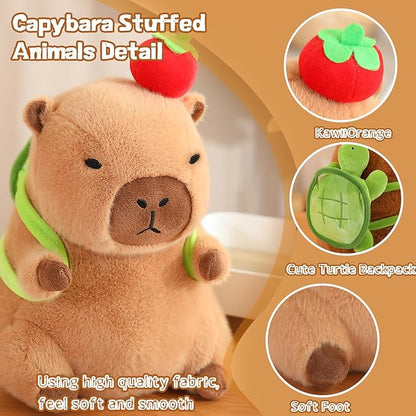Cute Capybara Plush with Turtle Backpack Kawaii Capybara Stuffed Animal with Apple Capybara Plushies Soft Capybara Pillow Toy Birthday for Kids Boys Girls 12 inch
