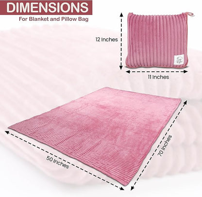 Premium Travel Blanket Pillow - XL 50"x70" | 2 in 1 Travel Blanket and Pillow Set | Travel Blanket Airplane Compact with Bag | Warm Blanket Travel Must Haves with Hand Luggage Sleeve & Backpack Clip