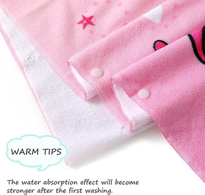 NovForth Kids Beach Towel for Boys Girls, Pink Unicorn Hooded Bath Towel Wrap, Toddler Pool Towel with Hood