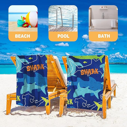 Microfiber Beach Towel, Colorful Sharks Beach Towels for Women Men, Extra Large 29.5” X 59”, Quick Drying Lightweight Sand Free Bath Swim Towel