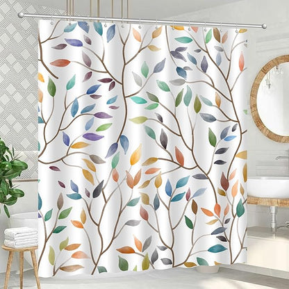 Boho Floral Shower Curtain, Spring Colorful Botanical Flower Leaves Bohemian Fabric Shower Curtain Set with 12 Hooks, Bathroom Bathtub Accessories Decor Cloth Curtain 60x72 Inches