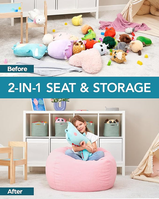 Stuffed Animal Bean Bag Storage (No Filler) - Machine Washable Kids Bean Bag Chair - Extra Large Pink Bean Bag Chair Cover Stuff Toys & Soft Items - Stuffed Animal Holder for Girls -Pink Corduroy