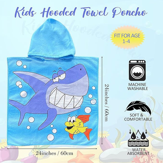 Fish Beach Towel with Hood for Boys Girls Shark Kids Hooded Bath Towel Toddler Swim Pool Cover Up for 2-4 Years