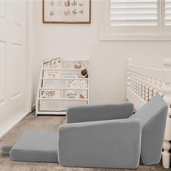 MeMoreCool Folding Toddler Chair, Cmofy Plush Fold Out Kids Couch Sofa, Convertible Kid Sofa Bed, Flip Out Baby Recliner for Toddlers 1-3 Girls Boys