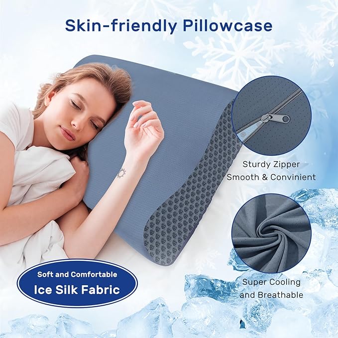 Cooling Pillow for Hot Sleepers Neck Pillow Memory Foam for Pain Relief Bed Pillow for Sleeping Ergonomic Orthopedic Cervical for Neck and Shoulder Pain Side Back Stomach Sleeper-Grey