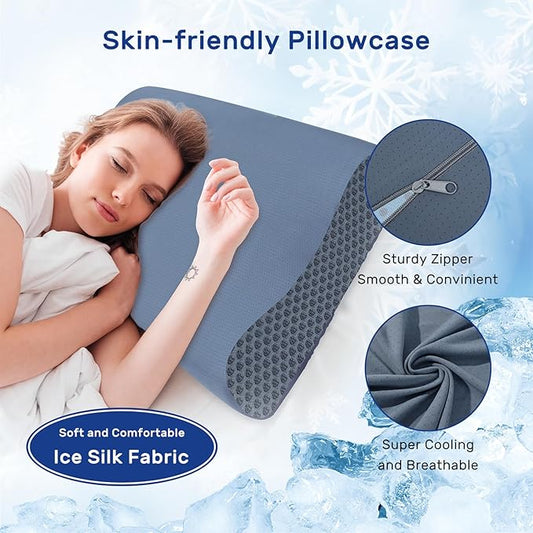 Cooling Pillow for Hot Sleepers Neck Pillow Memory Foam for Pain Relief Bed Pillow for Sleeping Ergonomic Orthopedic Cervical for Neck and Shoulder Pain Side Back Stomach Sleeper-Grey