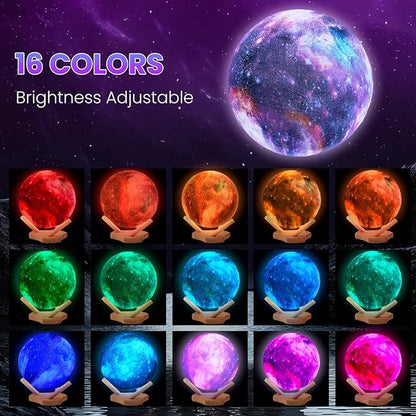 Moon Lamp Galaxy Lamp 7 Inch 16 Colors LED Night Light 3D Printing Moon Light Wooden Stand & Remote Control Touch Tap Controller for Girls Boys Kids Women Birthday