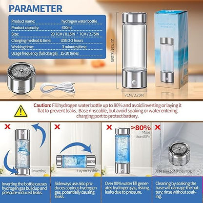 Hydrogen Water Bottle, Hydrogen Water Bottle Generator Ion Water Bottle Improve Water Quality in 3 Minutes, Water Ionizer Machine Suitable for Office, Travel and Daily Drinking(Silver)