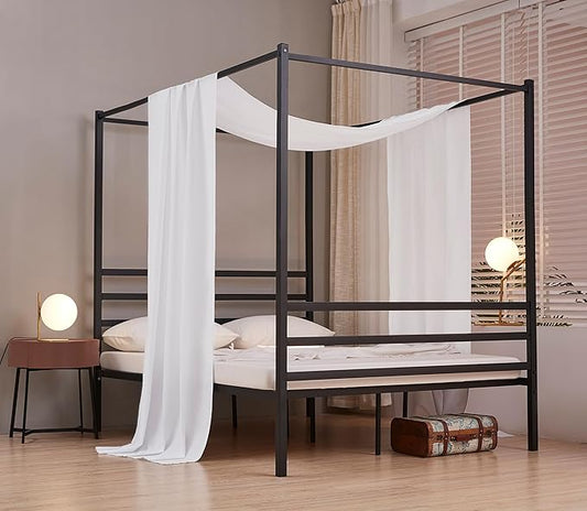 Akiky Linen Canopy Bed Curtains for Kid House Bed Montessori Canopy for Nursery Bed Canopy for Kids Child Toddler Adult Room Decoration(King,White)