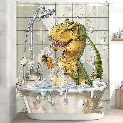 Dinosaur Shower Curtain for Kids, Cartoon Dinosaur Shower Curtain for Bathroom Dino Shower Curtain Polyester Waterproof Shower Curtain Sets Machine Washable 12 Hooks 72"x72" Dinosaur Decor