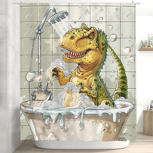 Dinosaur Shower Curtain for Kids, Cartoon Dinosaur Shower Curtain for Bathroom Dino Shower Curtain Polyester Waterproof Shower Curtain Sets Machine Washable 12 Hooks 72"x72" Dinosaur Decor