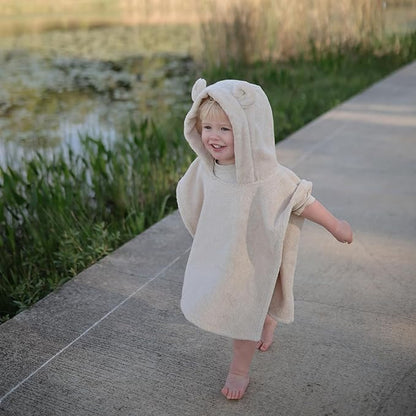 mushie Poncho Towel for Toddlers and Kids (Fog) | Organic Terry Cotton | Ages 1-3 Years